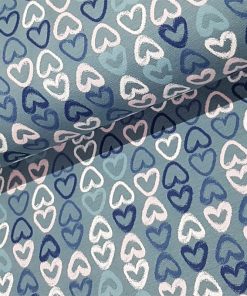 7 Jersey De Coton A Cœurs Blanc Et Bleu Sur Fond Bleu Gris Coupon De 50 X 150 Cm Atelier Des Abcdaires