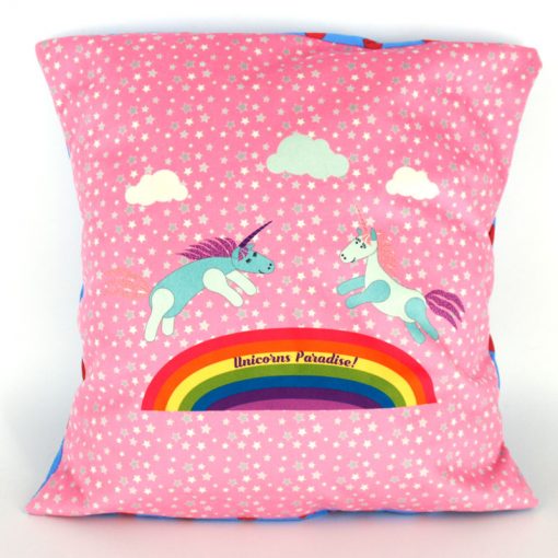 GP-1703 - Grand Panneau en Velours Licornes Rose (monté en coussin)