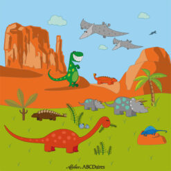 GP-1733 Grand Panneau en Velours Dinosaures dans un Canyon