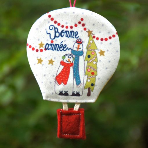 Montgolfière déco de Noël bonhommes de neige classique