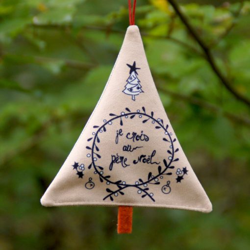 Sapin déco de Noël je crois au Père Noël noir, blanc et beige