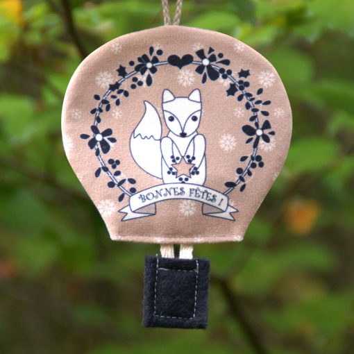 Montgolfière déco de Noël renard noir, blanc et beige