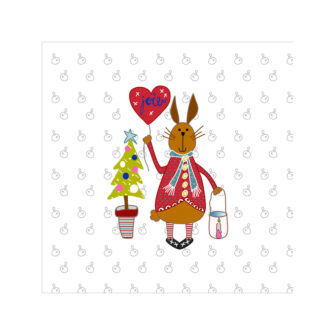 VI-1829 - Vignette en Velours Minky de Noël, Lapin au Ballon Rouge Coeur Calligraphie Joie