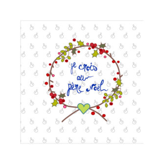 VI-1834 - Vignette en Velours Minky de Noël, Calligraphie Je Crois au Père Noël