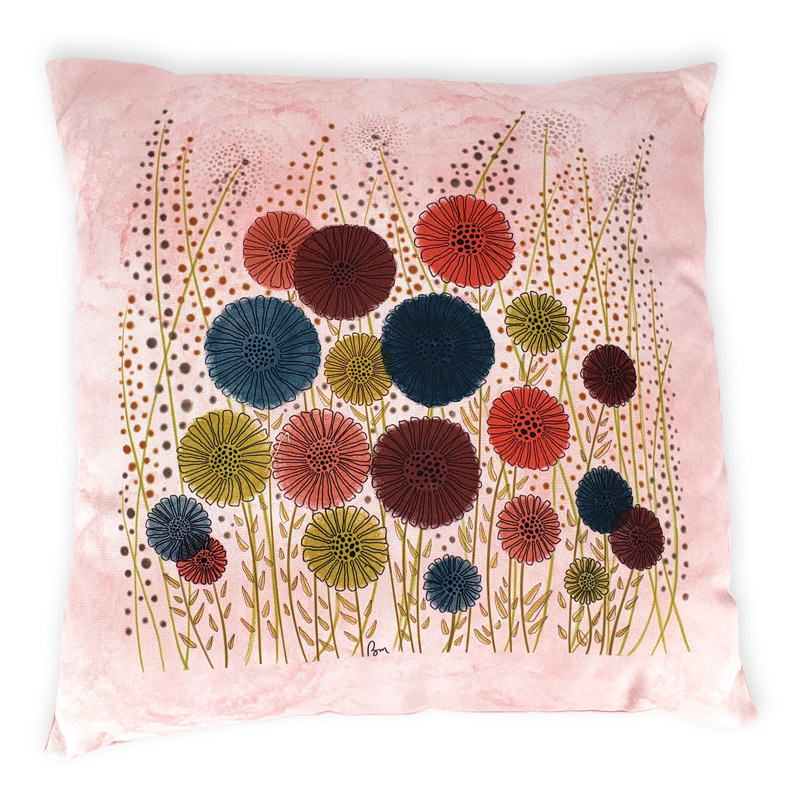 CO-1854 Coussin Fleurs Pop Rose (Devant)