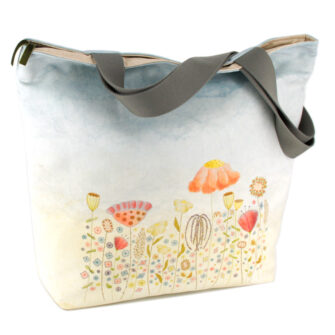 Grand Sac Zippé Prairie Fleurie Bleu (Devant)