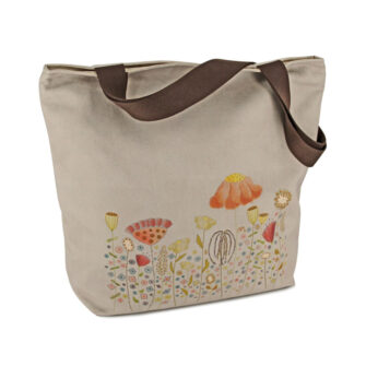 Grand Sac Zippé Prairie Fleurie Taupe (Devant)