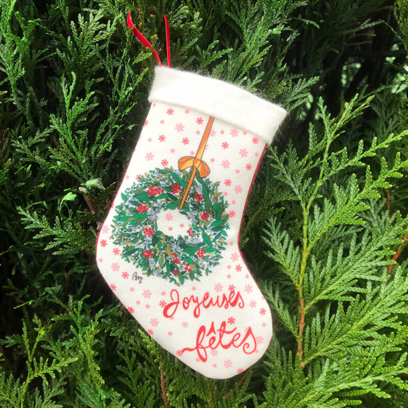 Botte Déco de Noël Blanche, Couronne Joyeuses Fêtes, Velours Seul
