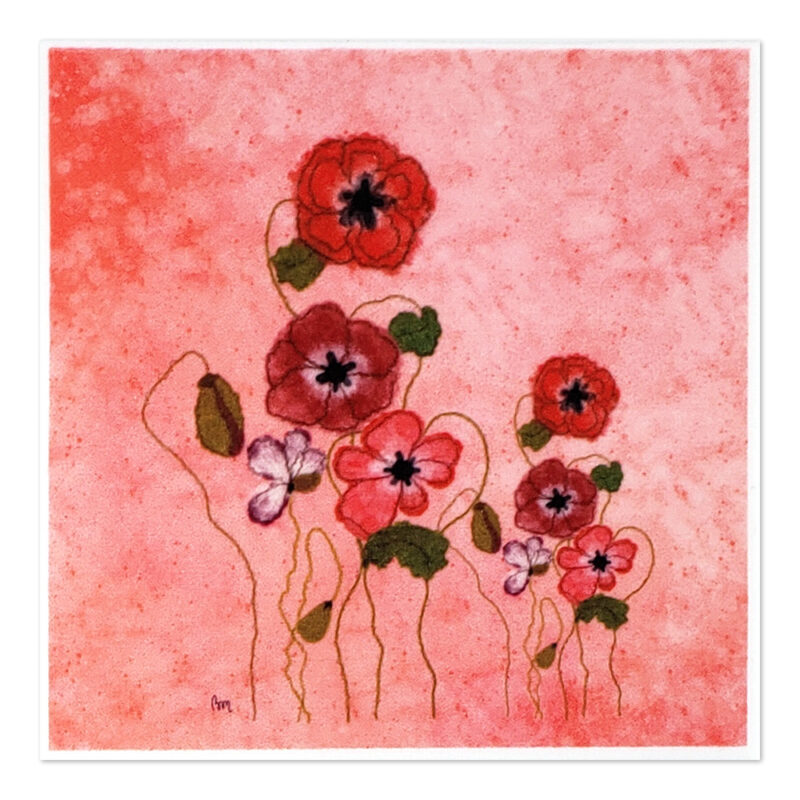 VI-2083 - Vignette Roses Trémières Rouge
