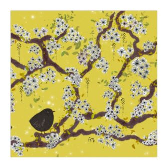 VI-2209 - Vignette Oiseau dans un Cerisier jaune