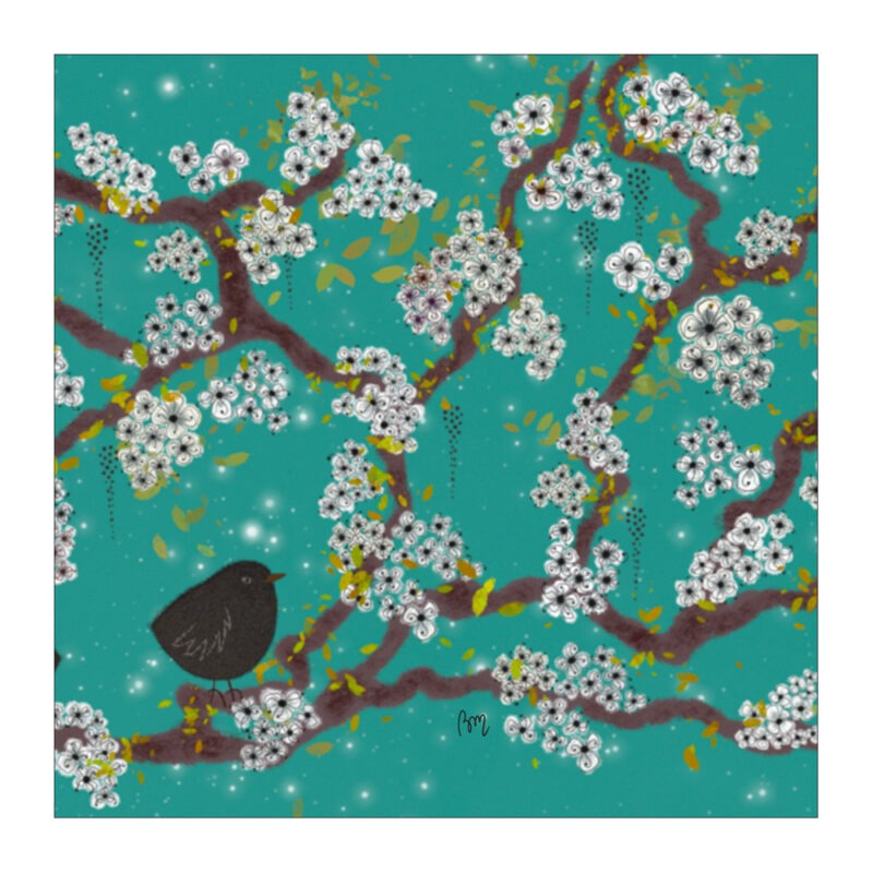 VI-2113 - Vignette Oiseau dans un Cerisier jade 01