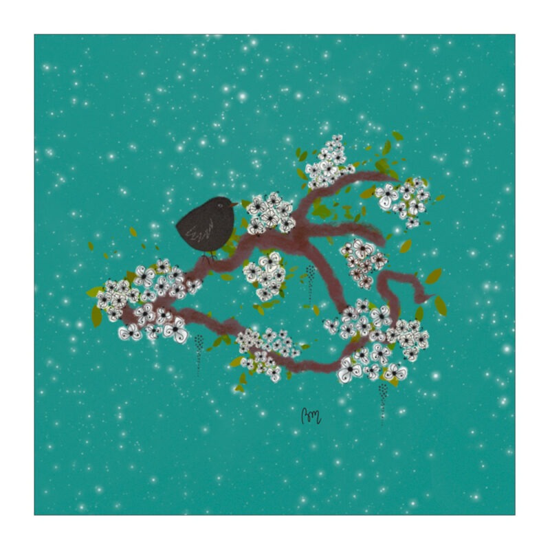 VI-2114 - Vignette Oiseau dans un Cerisier jade 02