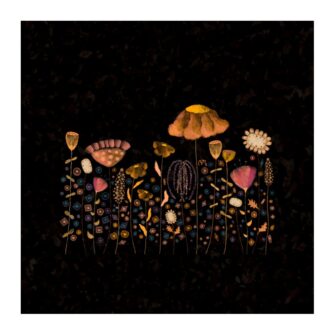 VI-2115 - Vignette en Velours Minky Prairie Fleurie Noir et Or