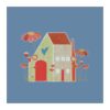 VI-2142 - Petite Maison en Patchwork et des Fleurs sur Fond Bleu