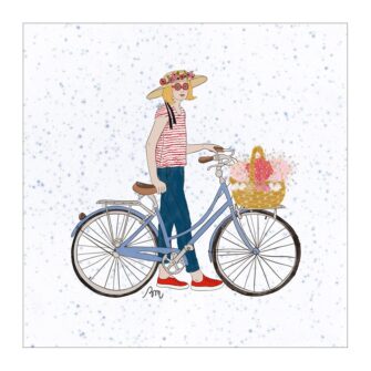 VI-2216 - Vignette en Velours Minky à Bicyclette sur fond Blanc