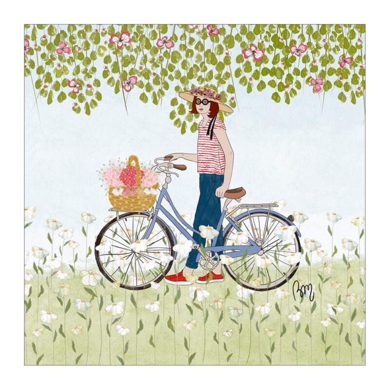 VI-2217 - Vignette en Velours Minky à Bicyclette Sous les Arbres