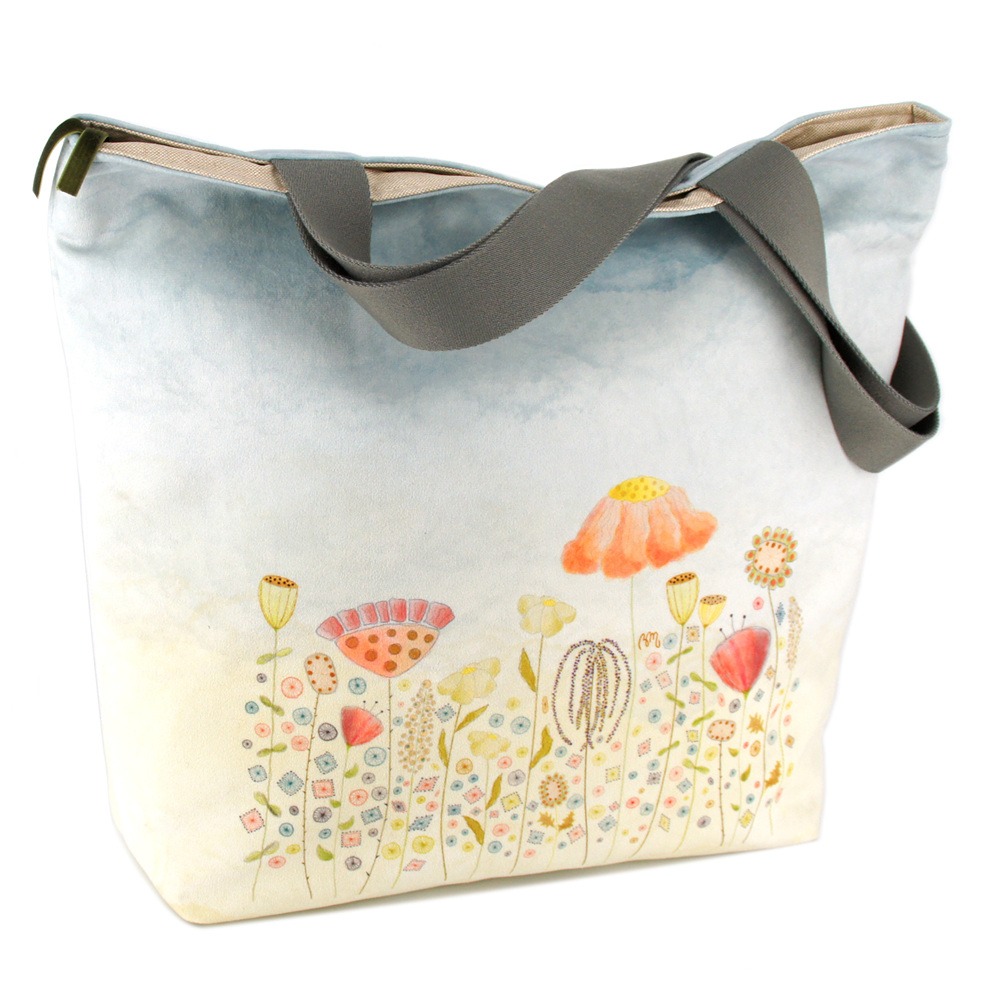 SAM-1922 - Grand Sac Zip Prairie Fleurie Bleu (Devant)