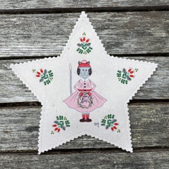 Etoile Déco de Noël Madame Chat en Robe Rose Fond Rose Poudre - Velours Seul