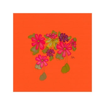 VI-2222 - Vignette en Velours Minky, Bouquet de Fleurs Orange