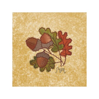 VI-2227 - Vignette en Velours Minky, Sous-Bois Glands et Feuilles de Chêne