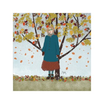 VI-2228 - Vignette en Velours Minky, Sous-Bois Laëtitia se Promène à l'Automne
