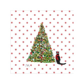 NO-2270 - Vignettes en Velours Minky de Noël, Chat Assis Devant le Sapin