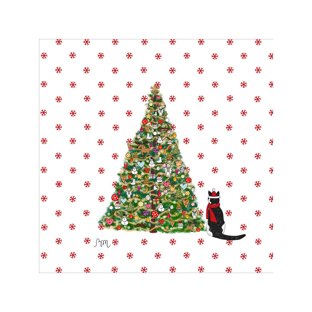 NO-2270 - Vignettes en Velours Minky de Noël, Chat Assis Devant le Sapin