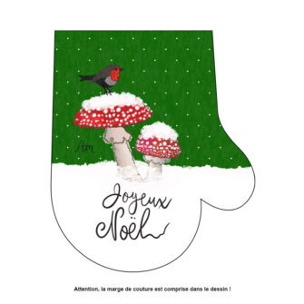 NO-2345 - Déco Noël Moufle Verte Champignons Joyeux Noël