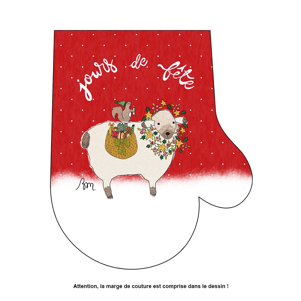 NO-2358 - Déco Noël Moufle Rouge Mouton