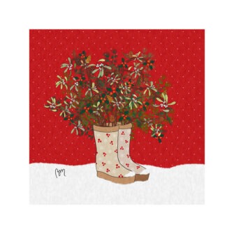NO-2351 - Vignette de Noël en Velours Bottes et Branches de Gui et de Houx