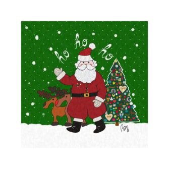 NO-2352 - Vignette de Noël Père Noël et Rennes Verte